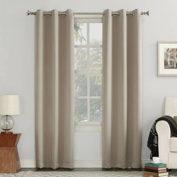 Sun Zero Nolan Energy Efficient Blackout Grommet 2 Curtain Panels Stone 40 x 108 - Picture 1 of 5